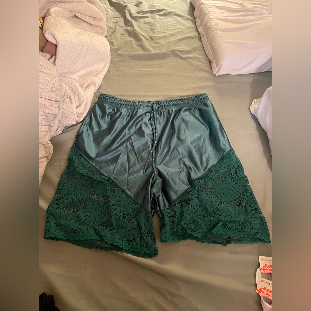 FP Movement by Free People Green Satin and Lace basketball Shorts